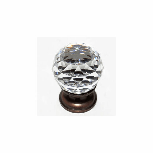 JVJ 35212 Pure Elegance Collection Old World Bronze Finish 30 mm (1-3/16") Round Faceted 31% Leaded Crystal Knob, Leaded Crystal and Solid Brass