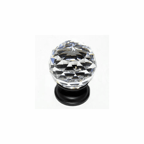 JVJ 35220 Pure Elegance Collection Oil Rubbed Bronze Finish 30 mm (1-3/16") Round Faceted 31% Leaded Crystal Knob, Leaded Crystal and Solid Brass