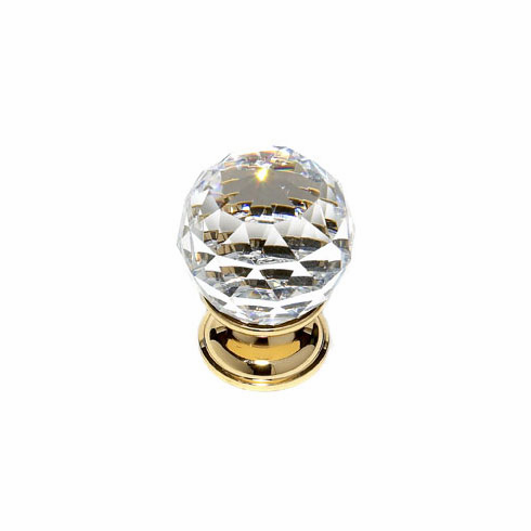 JVJ 35224 Pure Elegance Collection 24K Gold Plated Finish 30 mm (1-3/16") Round Faceted 31% Leaded Crystal Knob, Leaded Crystal and Solid Brass