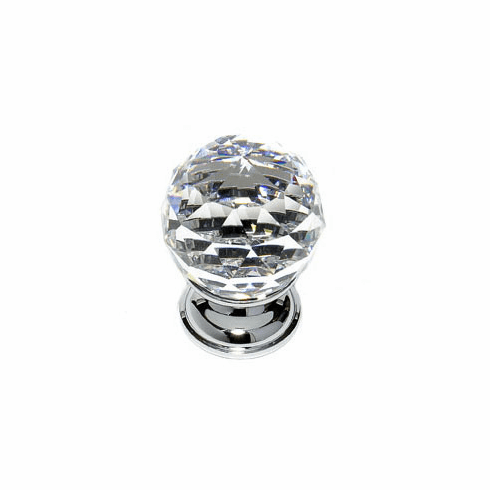 JVJ 35226 Pure Elegance Collection Polished Chrome Finish 30 mm (1-3/16") Round Faceted 31% Leaded Crystal Knob, Leaded Crystal and Solid Brass