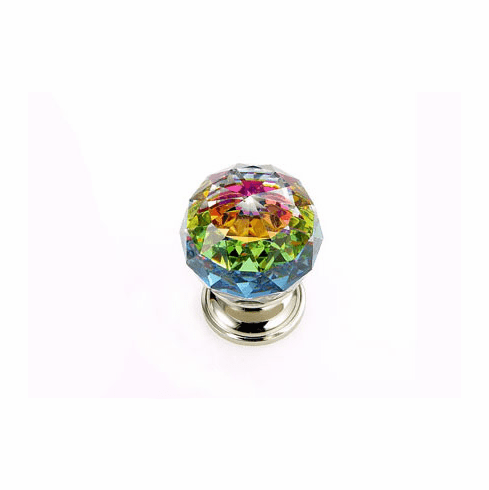 JVJ 35614 Pure Elegance Collection Polished Nickel Finish 30 mm (1-3/16") Round Faceted 31% Leaded Crystal Knob with Prism, Leaded Crystal and Solid Brass