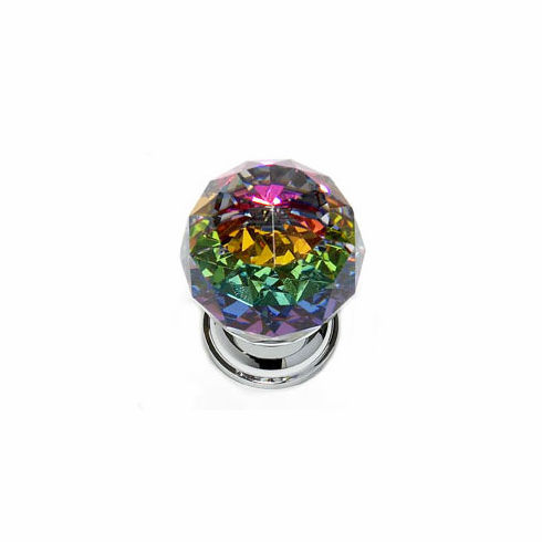 JVJ 35626 Pure Elegance Collection Polished Chrome Finish 30 mm (1-3/16") Round Faceted 31% Leaded Crystal Knob with Prism, Leaded Crystal and Solid Brass