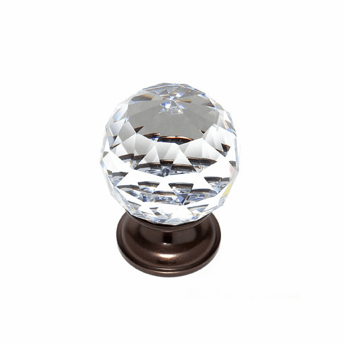 JVJ 36212 Pure Elegance Collection Old World Bronze Finish 40 mm (1-9/16") Round Faceted 31% Leaded Crystal Knob, Leaded Crystal and Solid Brass