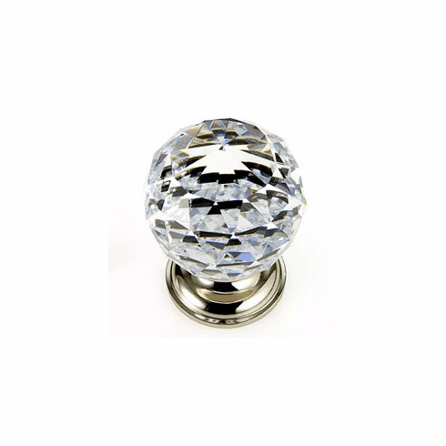 JVJ 36214 Pure Elegance Collection Polished Nickel Finish 40 mm (1-9/16") Round Faceted 31% Leaded Crystal Knob, Leaded Crystal and Solid Brass