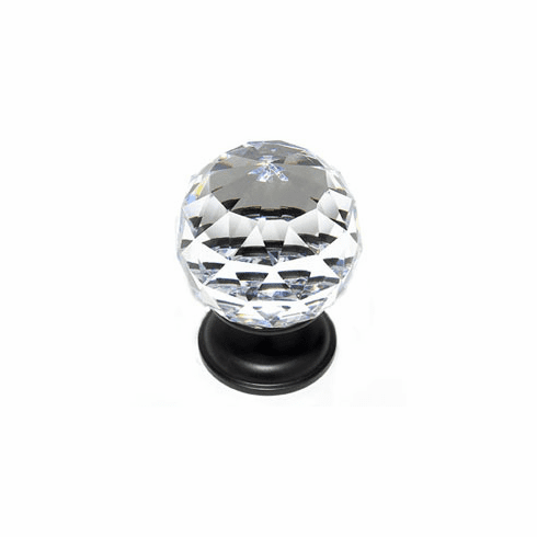 JVJ 36220 Pure Elegance Collection Oil Rubbed Bronze Finish 40 mm (1-9/16") Round Faceted 31% Leaded Crystal Knob, Leaded Crystal and Solid Brass