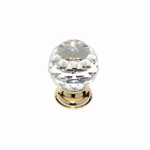 JVJ 36224 Pure Elegance Collection 24K Gold Plated Finish 40 mm (1-9/16") Round Faceted 31% Leaded Crystal Knob, Leaded Crystal and Solid Brass