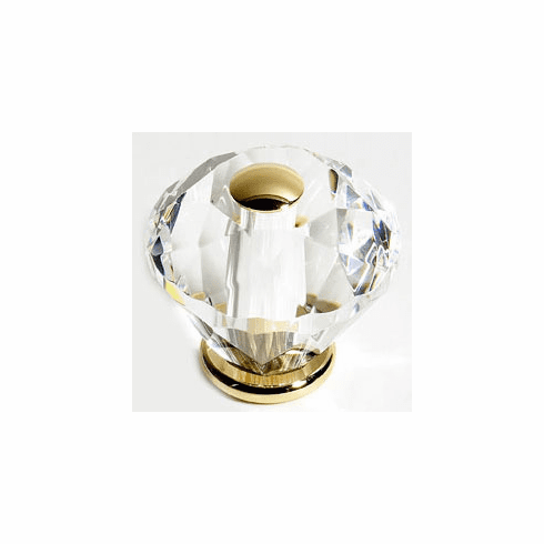JVJ 36524 Pure Elegance Collection 24K Gold Plated Finish 30 mm (1-3/16") Diamond Cut 31% Leaded Crystal Knob, Leaded Crystal and Solid Brass