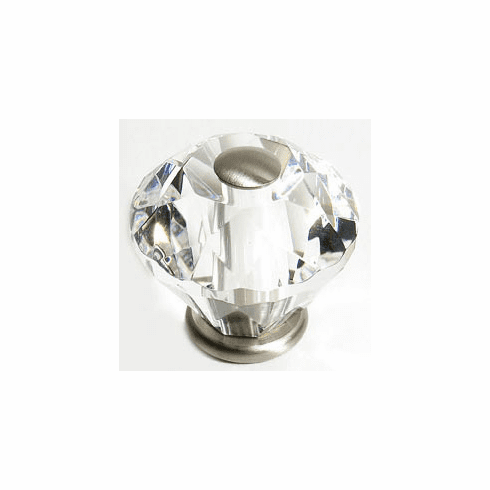 JVJ 36546 Pure Elegance Collection Satin Nickel Finish 30 mm (1-3/16") Diamond Cut 31% Leaded Crystal Knob, Leaded Crystal and Solid Brass