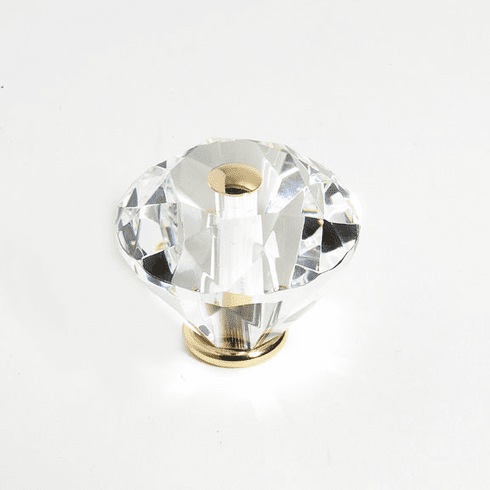 JVJ 36724 Pure Elegance Collection 24K Gold Plated Finish 40 mm (1-9/16") Diamond Cut 31% Leaded Crystal Knob, Leaded Crystal and Solid Brass