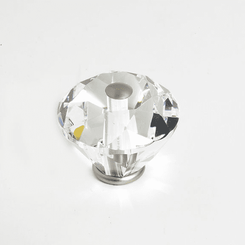 JVJ 36746 Pure Elegance Collection Satin Nickel Finish 40 mm (1-9/16") Diamond Cut 31% Leaded Crystal Knob, Leaded Crystal and Solid Brass