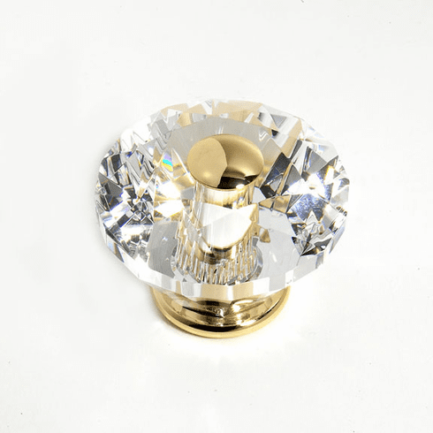 JVJ 36824 Pure Elegance Collection 24K Gold Plated Finish 60 mm (2-3/8") Diamond Cut 31% Leaded Crystal Knob, Leaded Crystal and Solid Brass