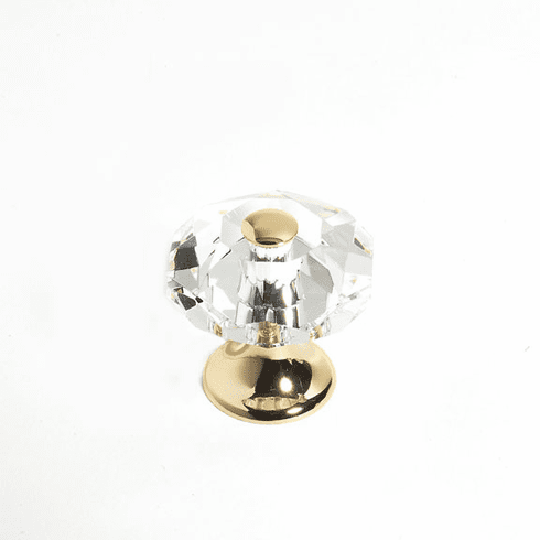 JVJ 36924 Pure Elegance Collection 24K Gold Plated Finish 28 mm (1-1/8") Eight Sided Faceted 31% Leaded Crystal Knob With Cap, Leaded Crystal and Solid Brass