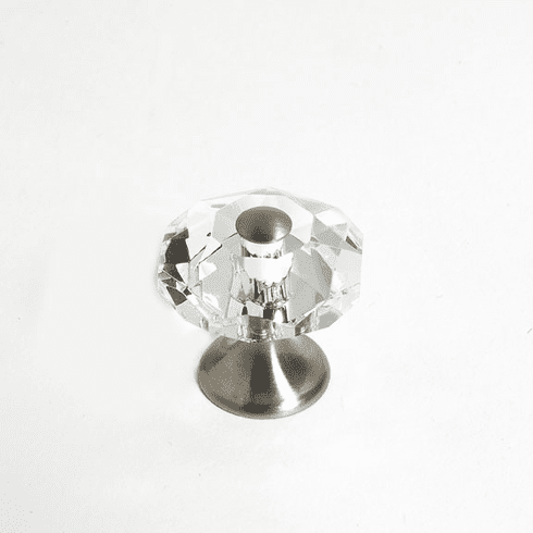 JVJ 36946 Pure Elegance Collection Satin Nickel Finish 28 mm (1-1/8") Eight Sided Faceted 31% Leaded Crystal Knob With Cap, Leaded Crystal and Solid Brass