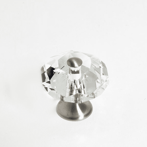 JVJ 37346 Pure Elegance Collection Satin Nickel Finish 35 mm (1-3/8") Eight Sided Faceted 31% Leaded Crystal Knob, Leaded Crystal and Solid Brass