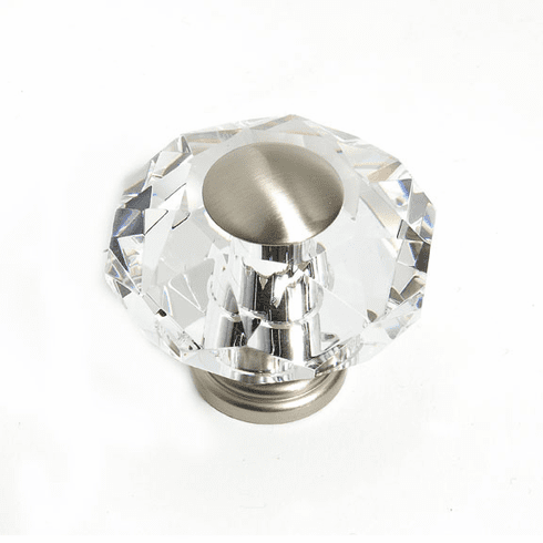 JVJ 37546 Pure Elegance Collection Satin Nickel Finish 60 mm (2-3/8") Eight Sided Faceted 31% Leaded Crystal Knob, Leaded Crystal and Solid Brass