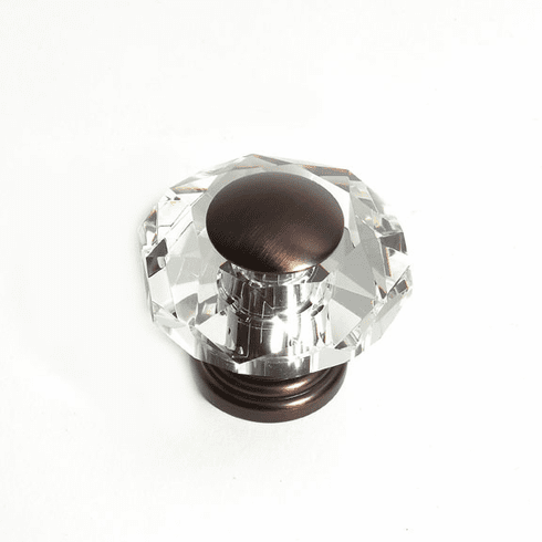 JVJ 38212 Pure Elegance Collection Old World Bronze Finish 50 mm (2") Eight Sided Faceted 31% Leaded Crystal Knob With Cap, Leaded Crystal and Solid Brass