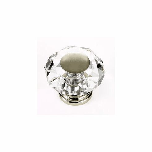 JVJ 38214 Pure Elegance Collection Polished Nickel Finish 50 mm (2") Eight Sided Faceted 31% Leaded Crystal Knob With Cap, Leaded Crystal and Solid Brass