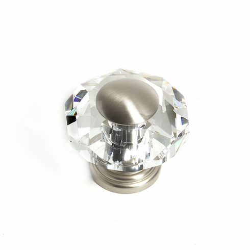 JVJ 38246 Pure Elegance Collection Satin Nickel Finish 50 mm (2") Eight Sided Faceted 31% Leaded Crystal Knob With Cap, Leaded Crystal and Solid Brass