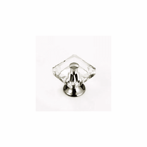 JVJ 38314 Pure Elegance Collection Polished Nickel Finish 28 mm (1-1/8") Square 31% Leaded Crystal Knob With Cap, Leaded Crystal and Solid Brass