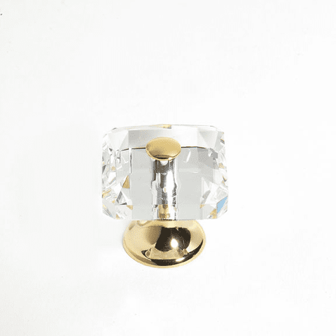 JVJ 38324 Pure Elegance Collection 24K Gold Plated Finish 28 mm (1-1/8") Square 31% Leaded Crystal Knob With Cap, Leaded Crystal and Solid Brass