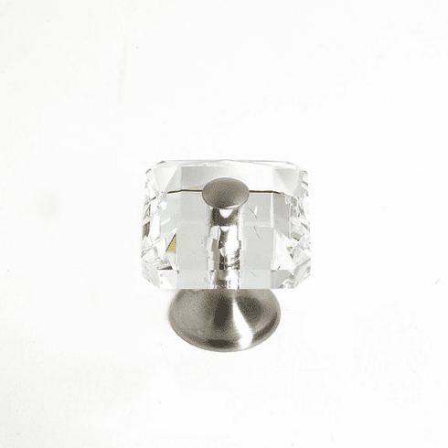 JVJ 38346 Pure Elegance Collection Satin Nickel Finish 28 mm (1-1/8") Square 31% Leaded Crystal Knob With Cap, Leaded Crystal and Solid Brass