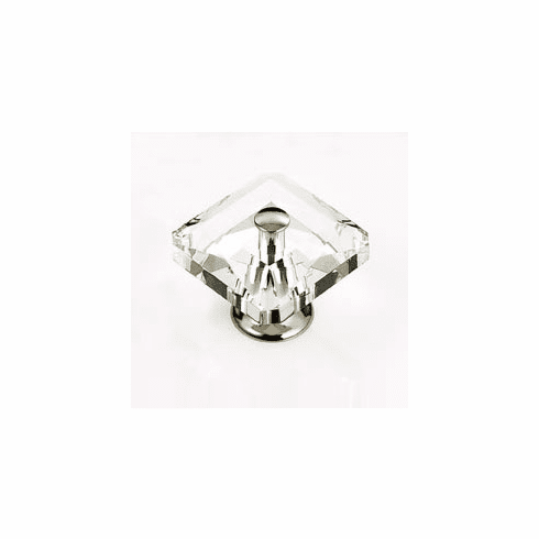 JVJ 38614 Pure Elegance Collection Polished Nickel Finish 35 mm (1-3/8") Square 31% Leaded Crystal Knob With Cap, Leaded Crystal and Solid Brass