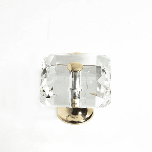 JVJ 38624 Pure Elegance Collection 24K Gold Plated Finish 35 mm (1-3/8") Square 31% Leaded Crystal Knob With Cap, Leaded Crystal and Solid Brass