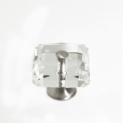 JVJ 38646 Pure Elegance Collection Satin Nickel Finish 35 mm (1-3/8") Square 31% Leaded Crystal Knob With Cap, Leaded Crystal and Solid Brass