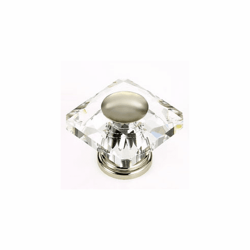 JVJ 38714 Pure Elegance Collection Polished Nickel Finish 50 mm (2") Square 31% Leaded Crystal Knob With Cap, Leaded Crystal and Solid Brass