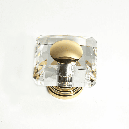 JVJ 38724 Pure Elegance Collection 24K Gold Plated Finish 50 mm (2") Square 31% Leaded Crystal Knob With Cap, Leaded Crystal and Solid Brass