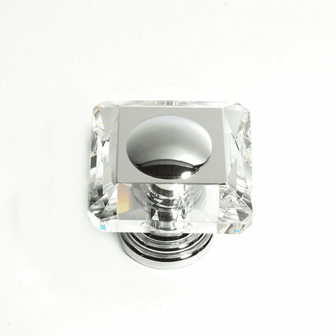 JVJ 38726 Pure Elegance Collection Polished Chrome Finish 50 mm (2") Square 31% Leaded Crystal Knob With Cap, Leaded Crystal and Solid Brass