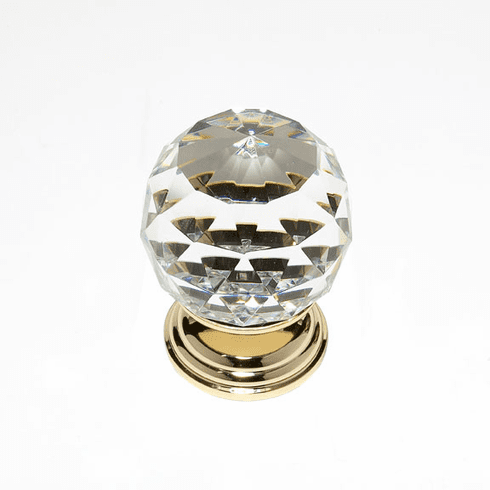 JVJ 38824 Pure Elegance Collection 24K Gold Plated Finish 50 mm (2") Round Faceted 31% Leaded Crystal Knob, Leaded Crystal and Solid Brass