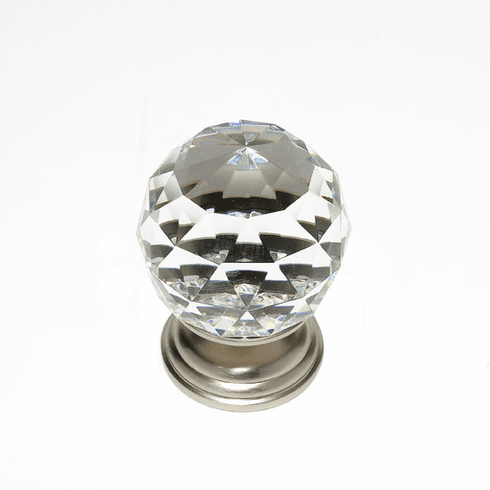 JVJ 38846 Pure Elegance Collection Satin Nickel Finish 50 mm (2") Round Faceted 31% Leaded Crystal Knob, Leaded Crystal and Solid Brass