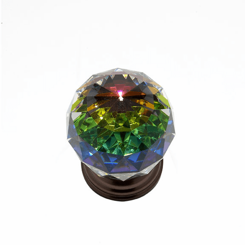 JVJ 38912 Pure Elegance Collection Old World Bronze Finish 50 mm (2") Round Faceted 31% Leaded Crystal Knob with Prism, Leaded Crystal and Solid Brass
