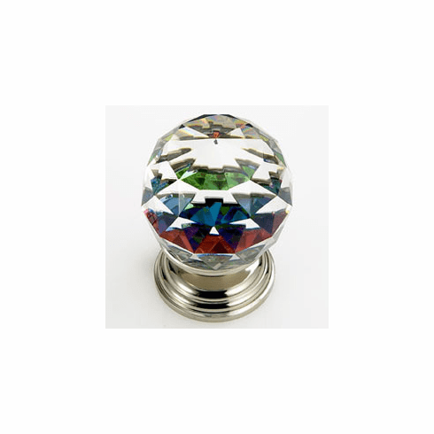 JVJ 38914 Pure Elegance Collection Polished Nickel Finish 50 mm (2") Round Faceted 31% Leaded Crystal Knob with Prism, Leaded Crystal and Solid Brass