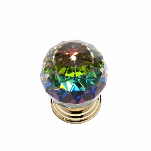 JVJ 38924 Pure Elegance Collection 24K Gold Plated Finish 50 mm (2") Round Faceted 31% Leaded Crystal Knob with Prism, Leaded Crystal and Solid Brass