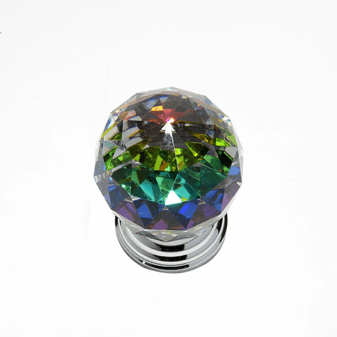 JVJ 38926 Pure Elegance Collection Polished Chrome Finish 50 mm (2") Round Faceted 31% Leaded Crystal Knob with Prism, Leaded Crystal and Solid Brass