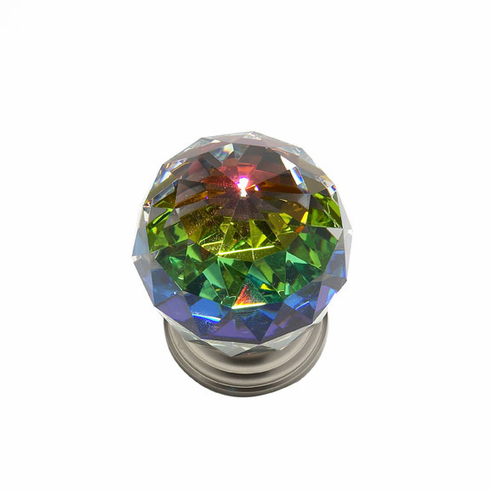 JVJ 38946 Pure Elegance Collection Satin Nickel Finish 50 mm (2") Round Faceted 31% Leaded Crystal Knob with Prism, Leaded Crystal and Solid Brass