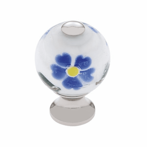 JVJ 44014-D 30 mm White Knob w/Flowers Polished Nickel