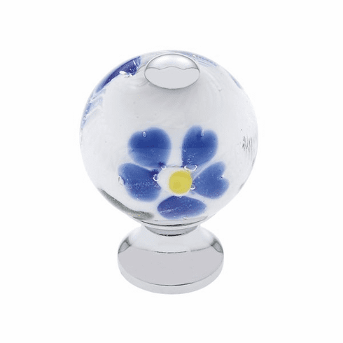 JVJ 44026-D 30 mm White Knob w/Flowers Polished Chrome