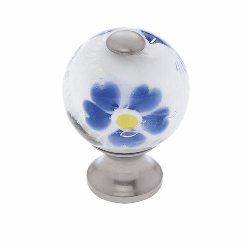 JVJ 44046-D 30 mm White Knob w/Flowers Satin Nickel