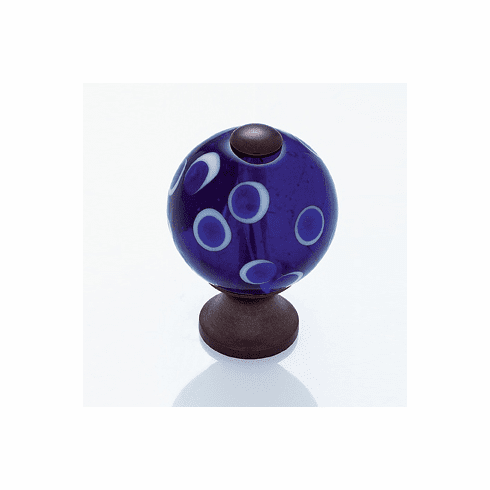 JVJ 44112 Murano Collection Old World Bronze Finish 30 mm Blue Polka Dots Round Glass Knob, Glass and Solid Brass
