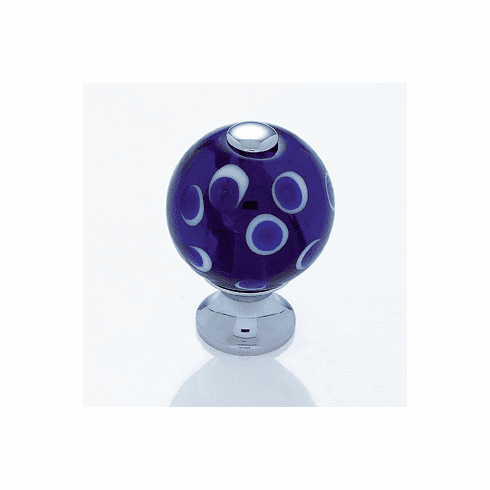JVJ 44126 Murano Collection Polished Chrome Finish 30 mm Blue Polka Dots Round Glass Knob, Glass and Solid Brass