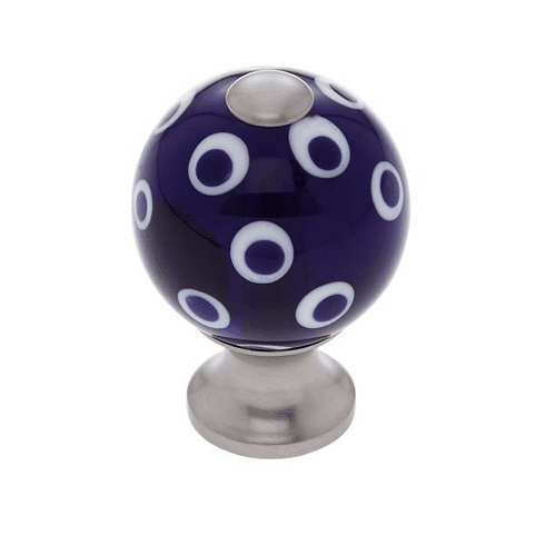 JVJ 44146-D 30 mm Blue Knob w/Polka Dots Satin Nickel