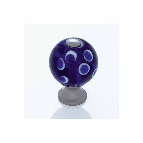 JVJ 44146 Murano Collection Satin Nickel Finish 30 mm Blue Polka Dots Round Glass Knob, Glass and Solid Brass