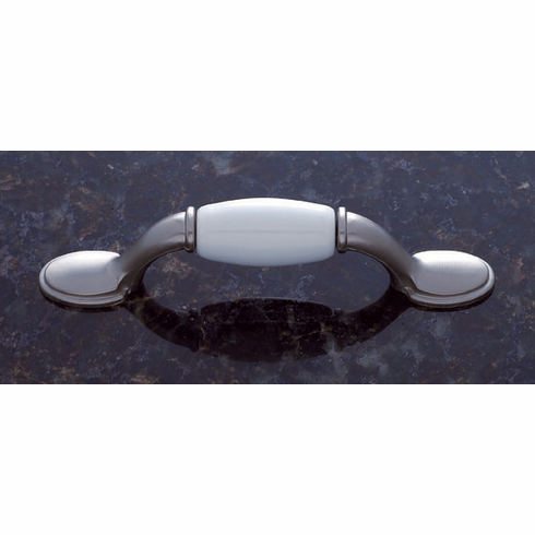 JVJ 44546 Vintage Collection Satin Nickel Finish 3” c/c (4-7/8" OA) Pull w/White Porcelain Inset/Porcelain