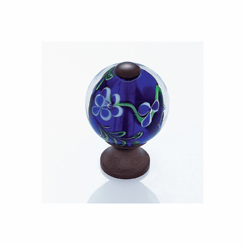 JVJ 45712 Murano Collection Old World Bronze Finish 30 mm Blue Flowers Round Glass Knob, Glass and Solid Brass