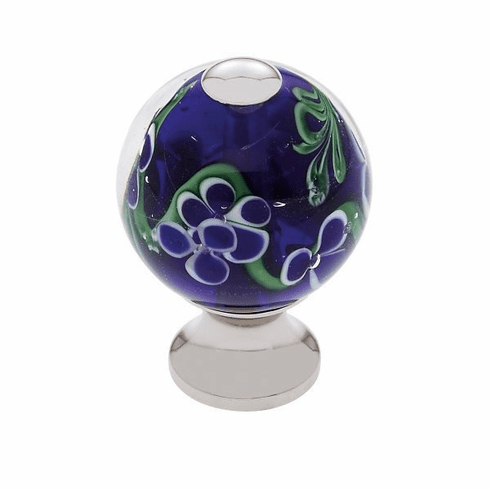 JVJ 45714-D 30 mm Blue Knob w/Flowers Polished Nickel