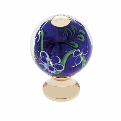 JVJ 45724-D 30 mm Blue Knob w/Flowers 24k Gold