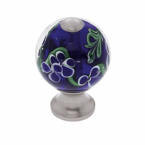 JVJ 45746-D 30 mm Blue Knob w/Flowers Satin Nickel